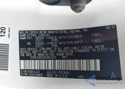 2017 Toyota Sienna Xle 8 Passenger из США, поврежденный, VIN 5TDYZ3DC5HS864503